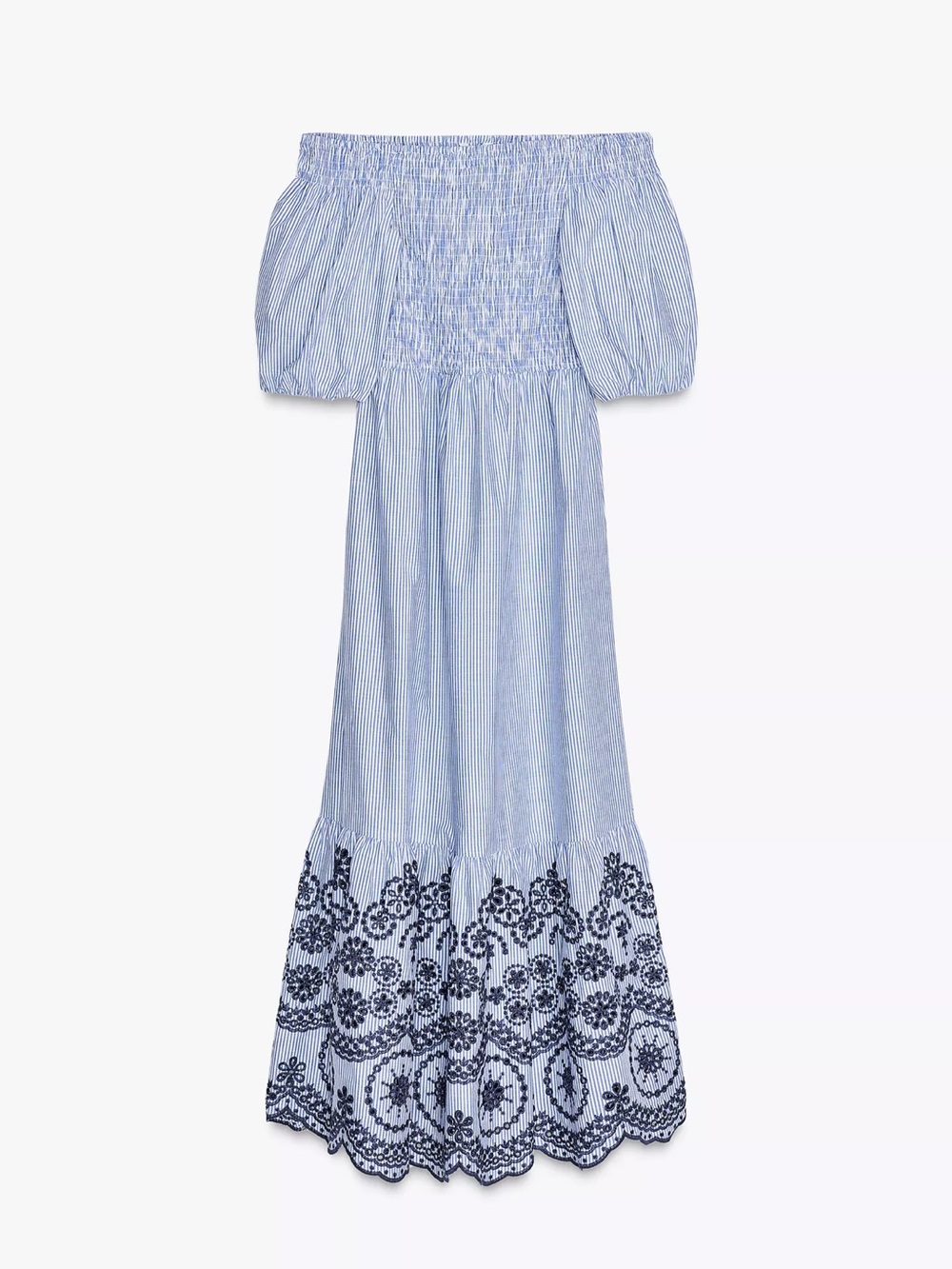 Zara striped embroidered midi dress